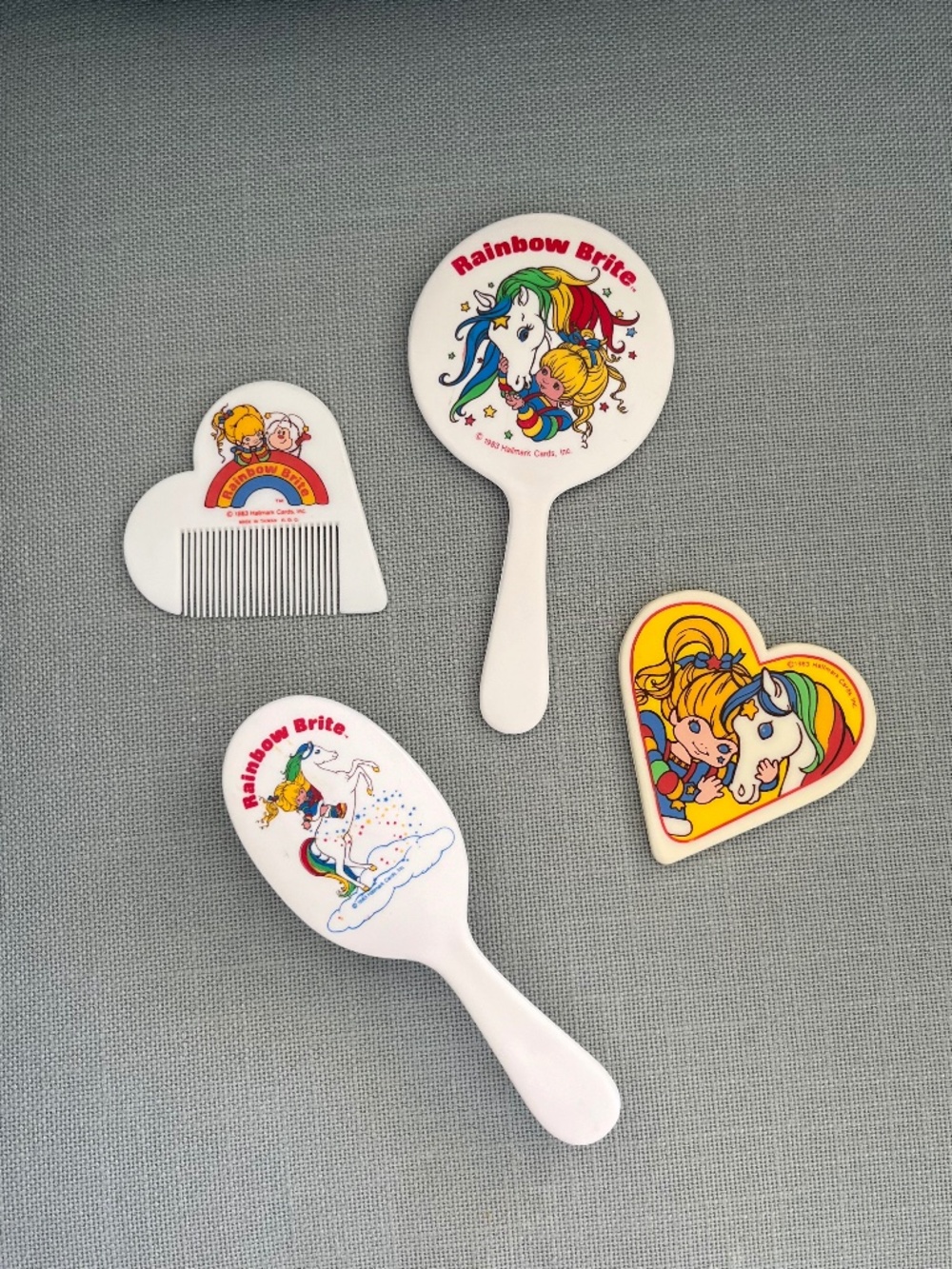 Vintage 1983 Rainbow Brite Brush & Mirror Set | Hairbrush Comb Accessories Lot